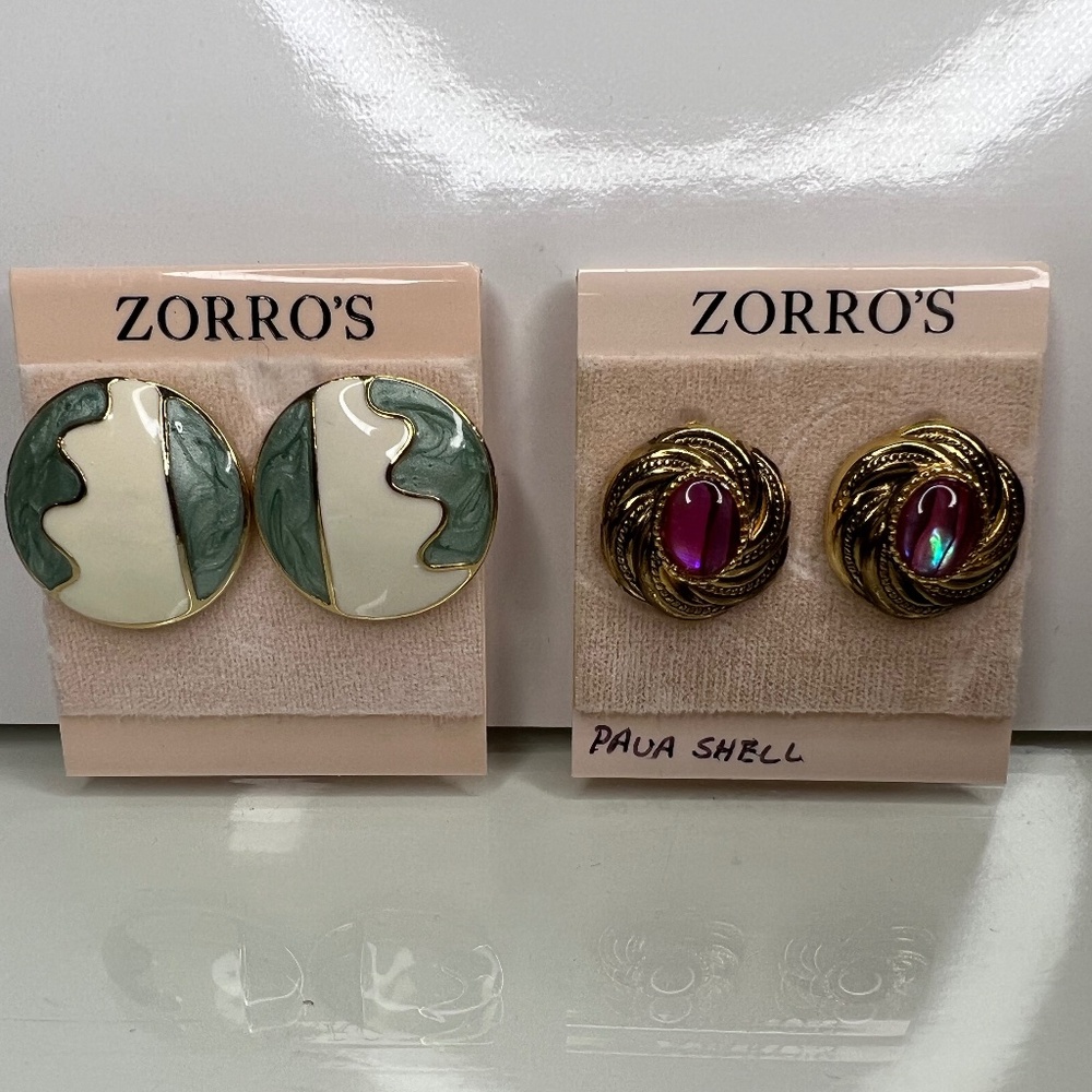 Vintage Zorro Stud Earrings ~ Two Pairs ~ Estate Find